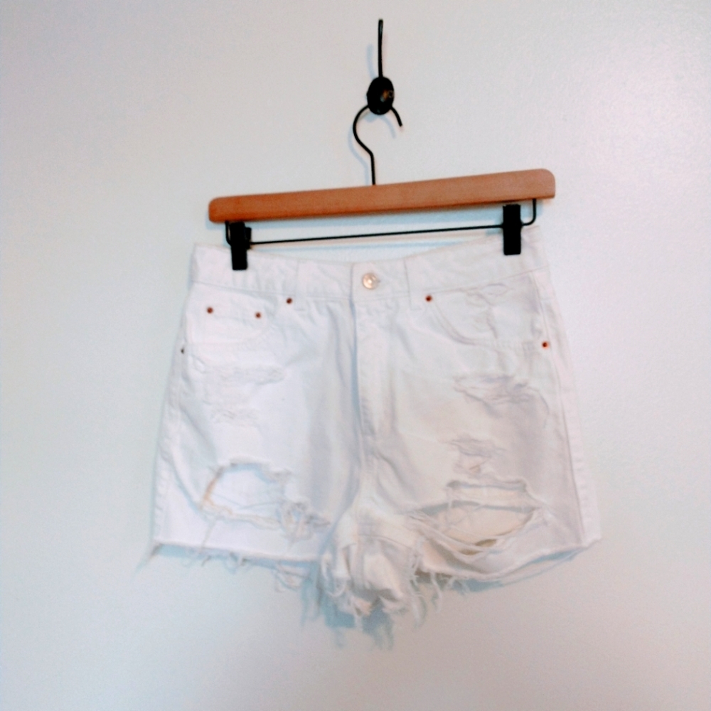 Topshop Moto mom style cutoff high waisted distressed shorts size 10, US 6